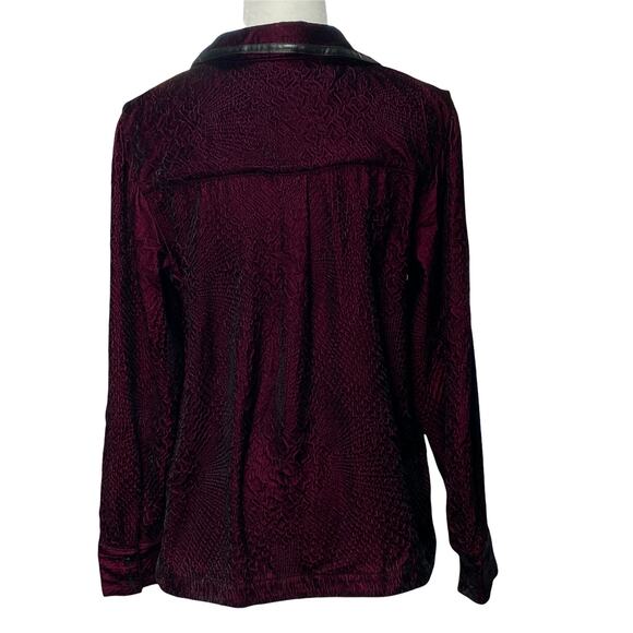 SOFT SURROUNDINGS | sz S Women's Maroon Faux Leather Snake Embossed Velvet Top - Picture 4 of 5